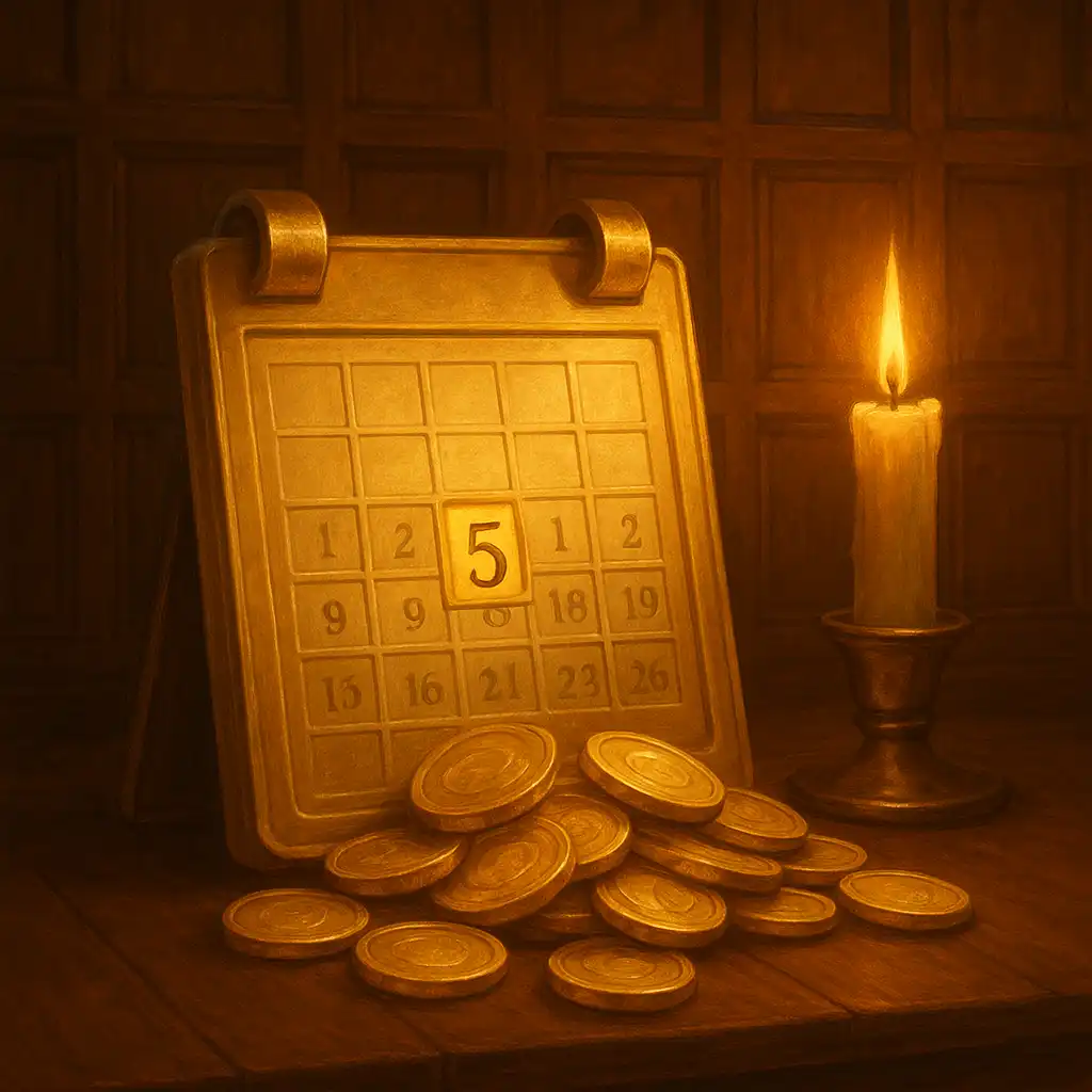 Golden calendar with reload bonus coins spilling out