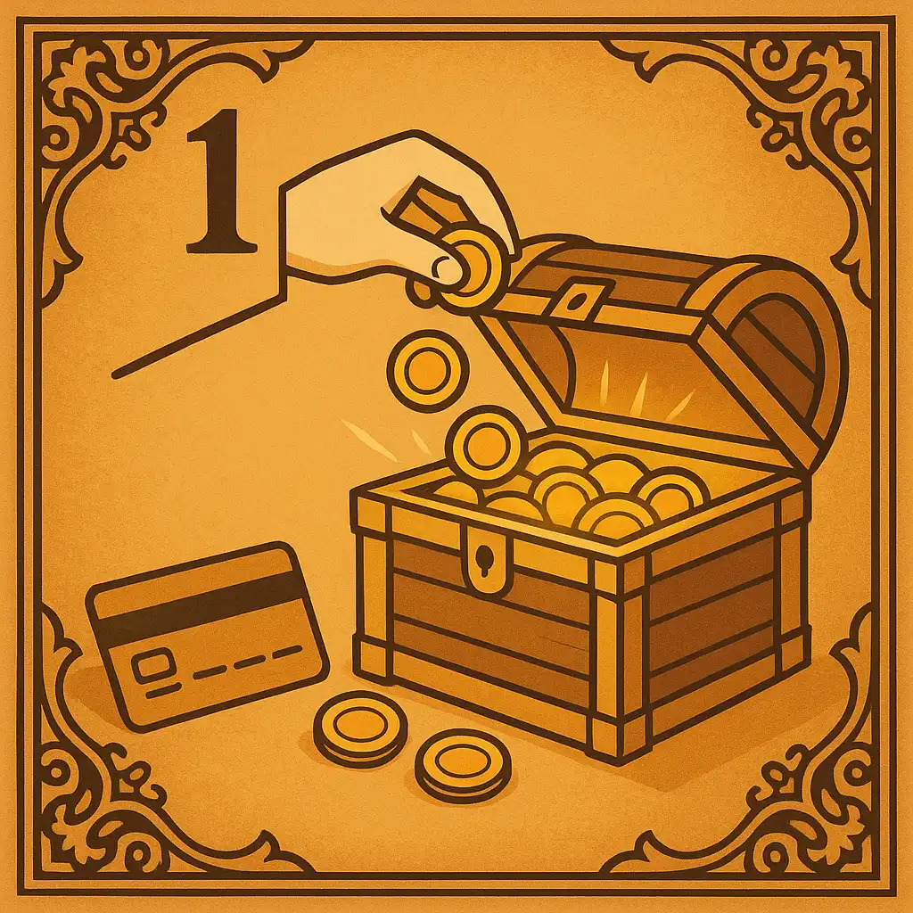 Illustration of coins being deposited into a treasure chest