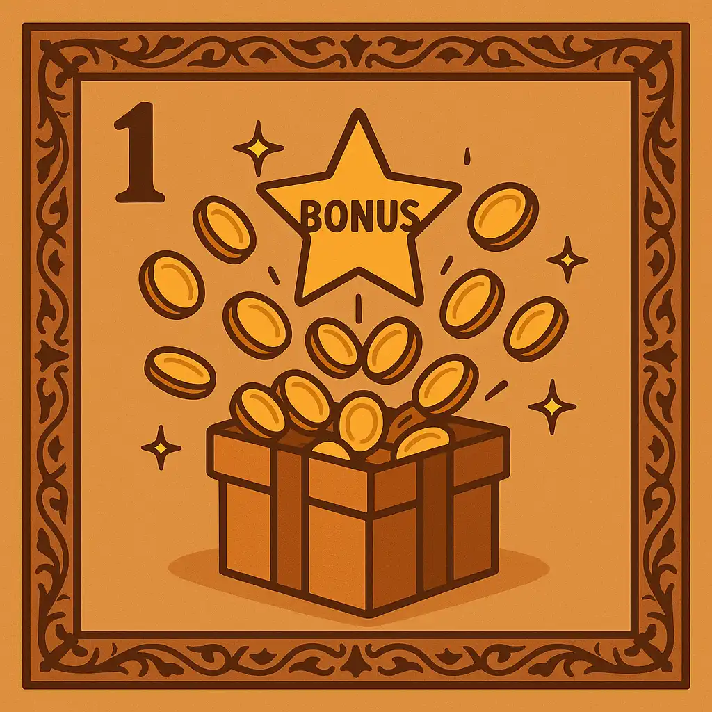 Illustration of a gift box bursting with gold coins and a bonus star